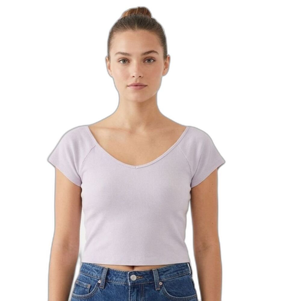 NWT - Wild Fable Ribbed V-Neck Short Sleeve Top - Nickel Gray - L